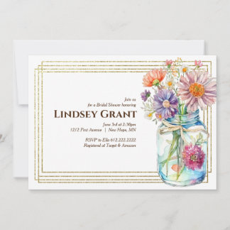 Watercolor Flowers Mason Jar Bridal Shower Invite