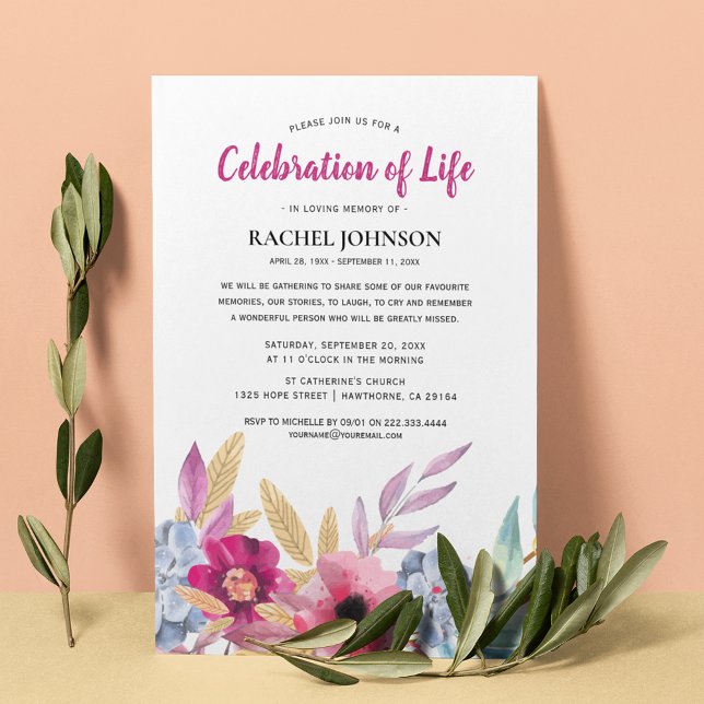 Watercolor Flowers Memorial | Celebration of Life Invitation (Creator Uploaded)