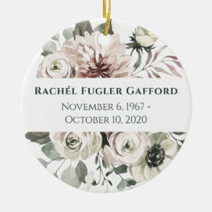 Watercolor Flowers Memorial Ceramic Photo Ornament