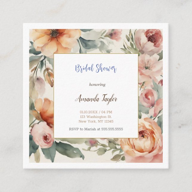 Watercolor Flowers Minimal Bridal Shower Card (Front)