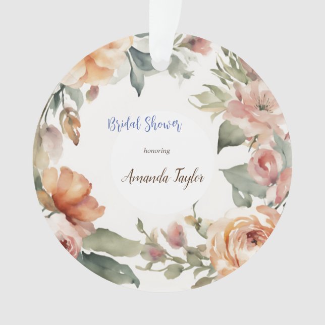 Watercolor Flowers Minimal Bridal Shower Ornament (Front)