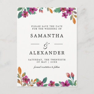 Watercolor Flowers & Modern Typography Wedding Announcement Postcard