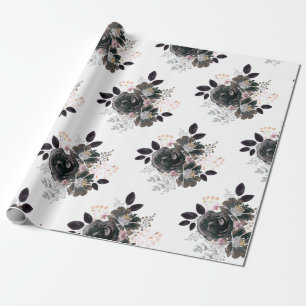 Watercolor flowers monochrome bouquet stylish wrapping paper