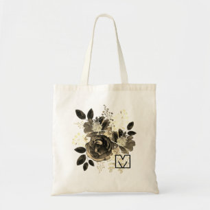 Watercolor flowers monochrome bouquet tote bag