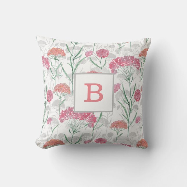 Watercolor, flowers,Monogram, personalised, Cushion (Front)