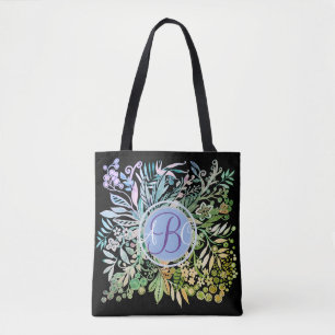 Watercolor Flowers Monogram Tote Bag