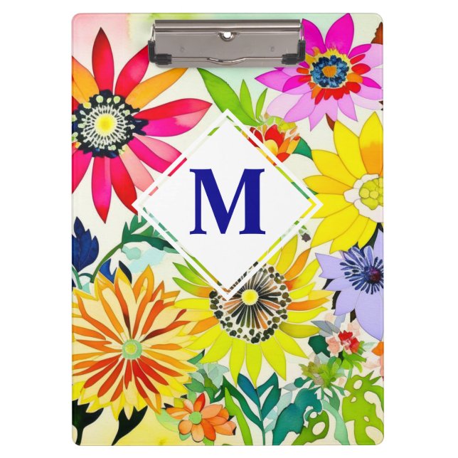 Watercolor Flowers Monogrammed  Clipboard (Front)