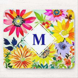 Watercolor Flowers Monogrammed Mouse Pad