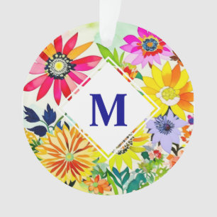 Watercolor Flowers Monogrammed  Ornament