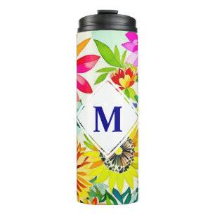 Watercolor Flowers Monogrammed  Thermal Tumbler
