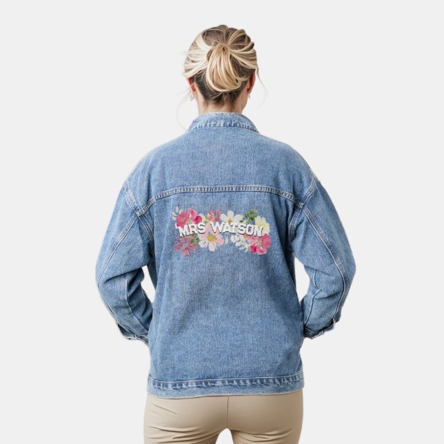 Watercolor Flowers Mrs  Denim Jacket (Model)