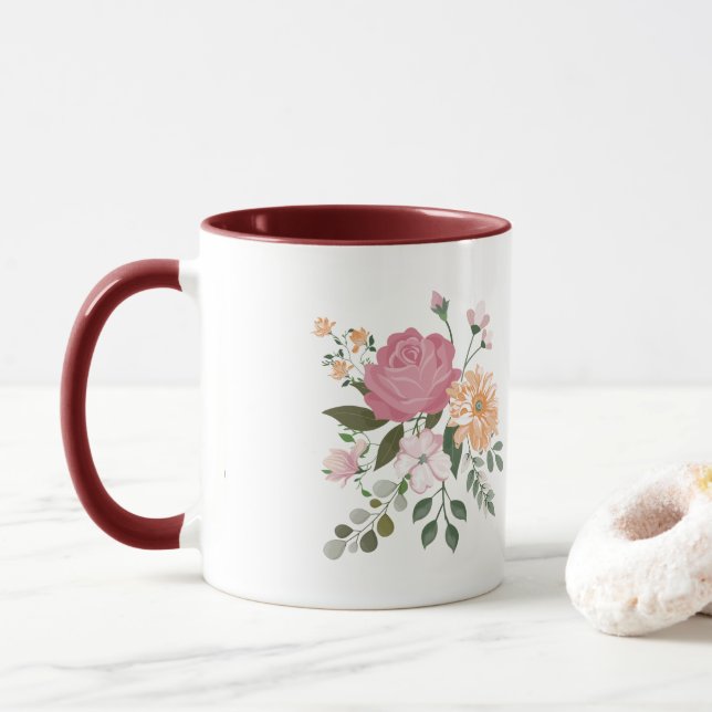 Watercolor flowers  mug (With Donut)