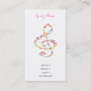 watercolor flowers music treble clef business card
