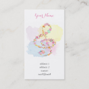 watercolor flowers music treble clef business card