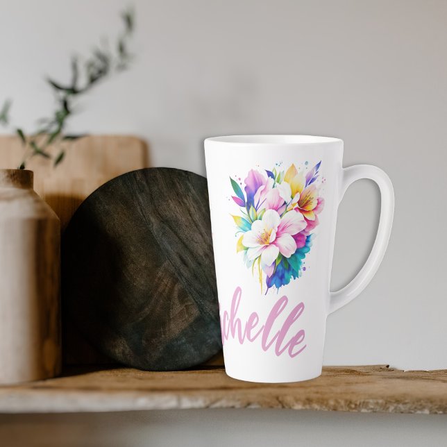 Watercolor Flowers Name Latte Mug (Creator Uploaded)