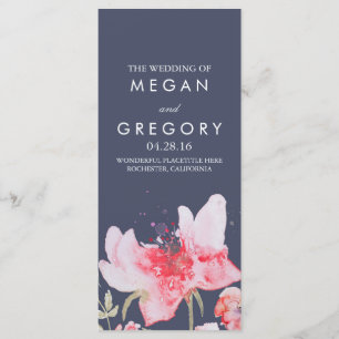 Watercolor Flowers Navy and Pink Wedding Programs