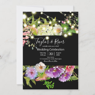 Watercolor Flowers Of Summer w/ String Lights Invitation