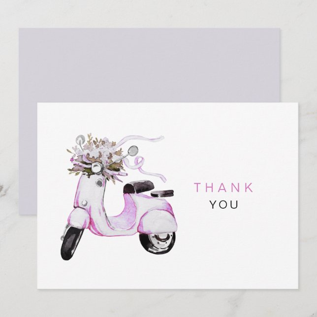 Watercolor Flowers on a Scooter Thank You (Front/Back)