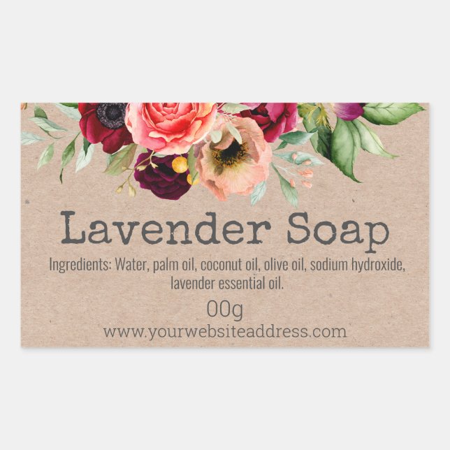 Watercolor Flowers On Kraft Soap Labels (Front)
