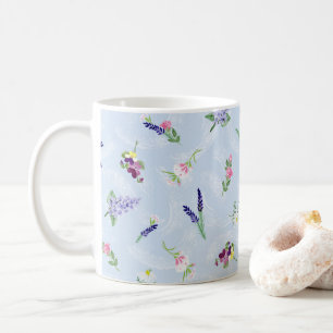 Watercolor Flowers on Pale Blue Lacy Texture Coffee Mug