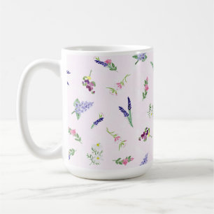 Watercolor Flowers on Pale Pink Lacy Texture Coffee Mug