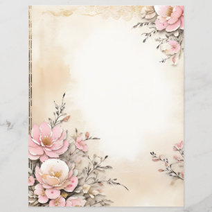 Watercolor Flowers on Vintage Scrapbook Paper