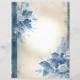 Watercolor Flowers on Vintage Scrapbook Paper