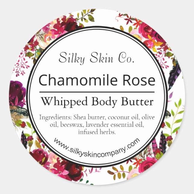 Watercolor Flowers On White Body Butter Labels (Front)