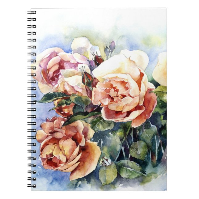 Watercolor flowers orange rose bud illustration fl notebook (Front)