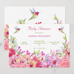 Watercolor Flowers Orchids Bird garden baby shower Invitation