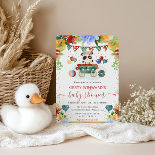 Watercolor Flowers Panda Baby Shower Invitation