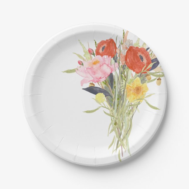 Watercolor Flowers Paper Plate (Front)