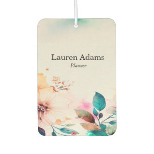 Watercolor flowers pastel colours custom name car air freshener