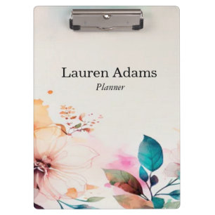 Watercolor flowers pastel colours custom name clipboard