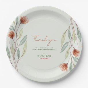 Watercolor Flowers Pastel Green Paper Plate