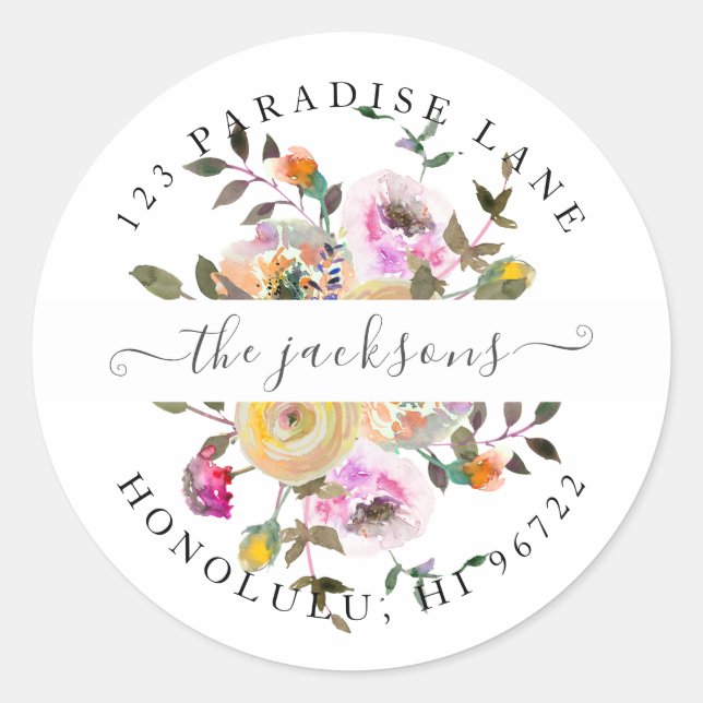 Watercolor Flowers Pastel Roses Classic Round Sticker (Front)