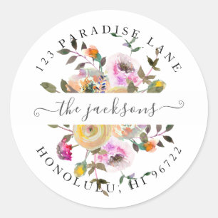 Watercolor Flowers Pastel Roses Classic Round Sticker