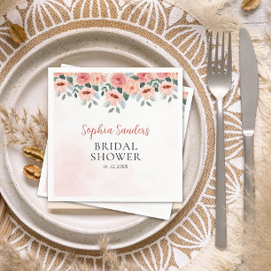 Watercolor Flowers Peach Color Boho Bridal Shower Napkin