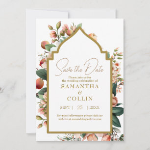 Watercolor Flowers Peach Fruit Save the Date Invitation