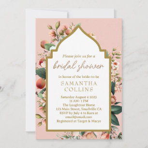 Watercolor Flowers Peach Gold Bridal Shower Invitation