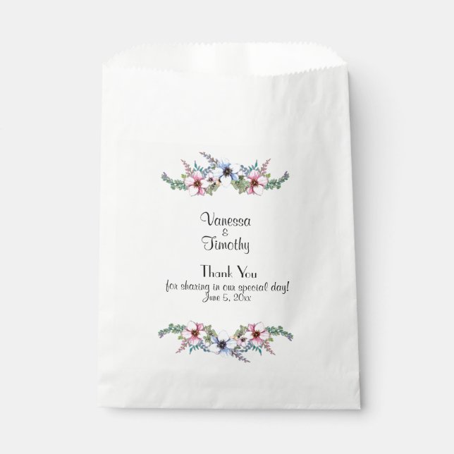Watercolor Flowers Personal Wedding Favour Bag (Front)