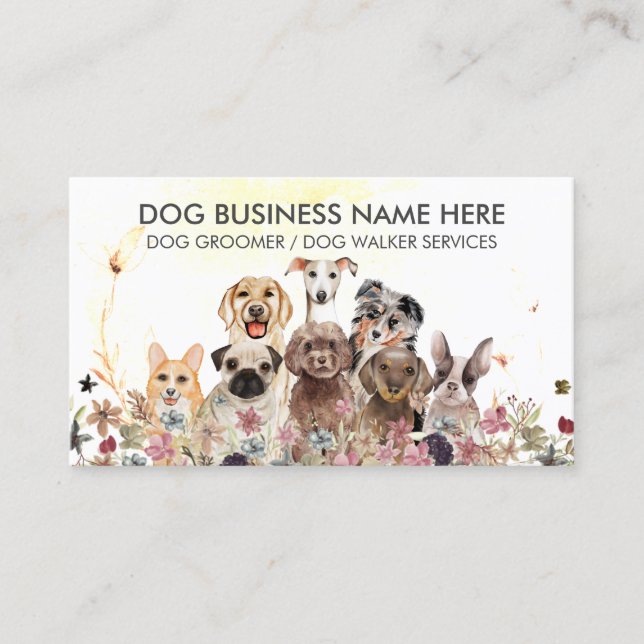 Watercolor Flowers Pet Sitter Walker dogs Business Card (Front)
