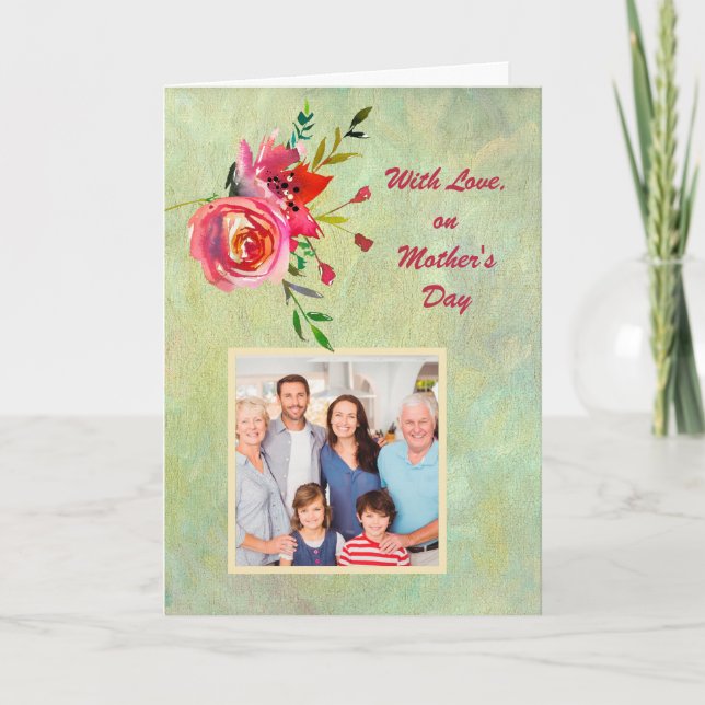 Watercolor Flowers PHOTO Elegant Mother's Day Card (Front)