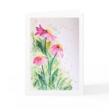 Watercolor Flowers, pink, Blank Card, everyday