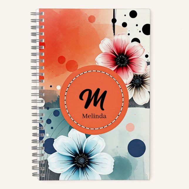 Watercolor Flowers Pink Blue Distressed Girly Art Notebook (Front)