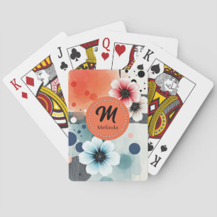 Watercolor Flowers Pink Blue Distressed Girly Art Playing Cards