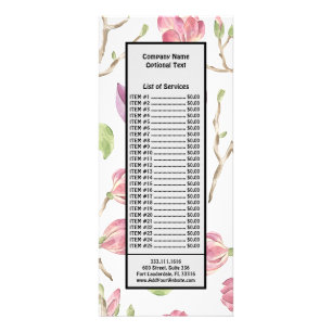 Watercolor Flowers Pink Floral Garden Green Leaves Rack Card