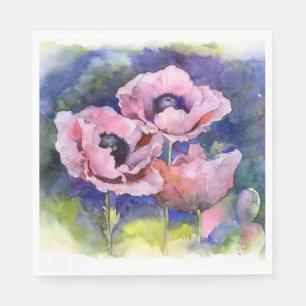 Watercolor flowers pink poppy illustration flowers napkin