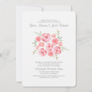 Watercolor Flowers Pink Roses Engagement Party Invitation
