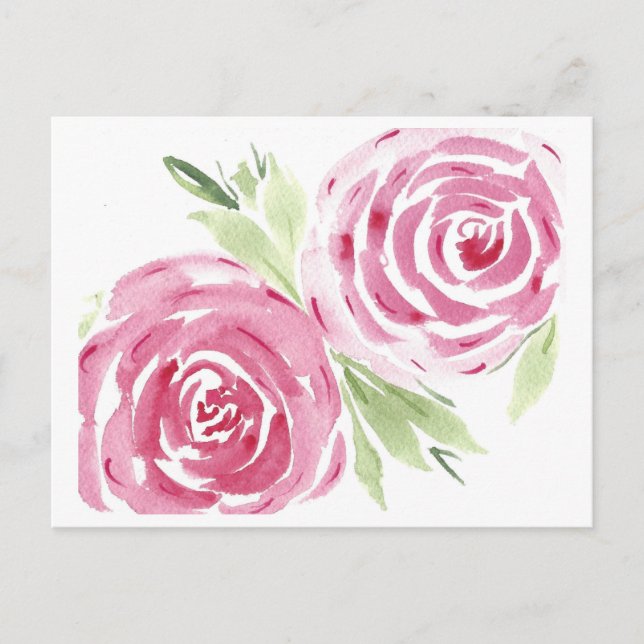 watercolor flowers pinks postcard (Front)